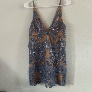 Free People Blue and Tan Mini Dress